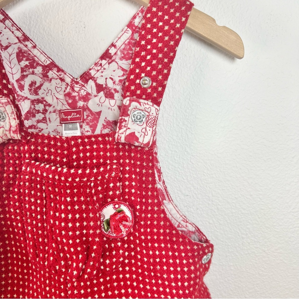 Pampolina | European Red and White Wool Blend Lined Jumper Dress | Size 3T - Picture 3 of 15